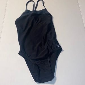 One piece competition black and gray swimsuit by Speedo, size 6/32
